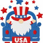 4th of july gnome on truck embroidery design