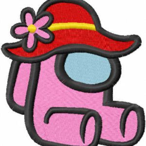 Among us with summer hat embroidery design