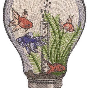 Aquarium in a light bulb embroidery design