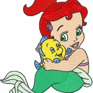 Baby Ariel with Flounder embroidery design