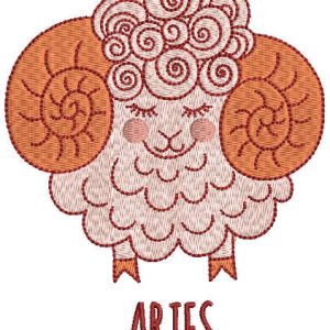 Aries zodiac sign embroidery design