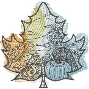 Autumn leaf landscape embroidery design