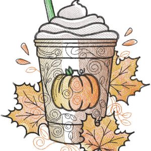 Autumn pumpkin latte leaves embroidery design