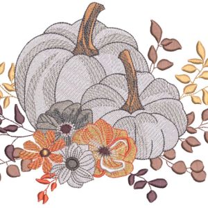 Autumn pumpkins and flowers embroidery design