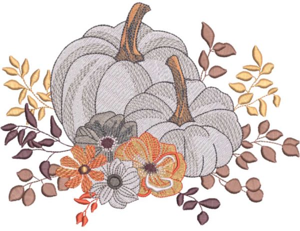 Autumn pumpkins and flowers embroidery design
