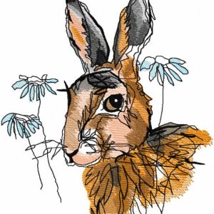 Autumn bunny sketch embroidery design