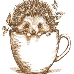 Autumn hedgehog in a mug embroidery design