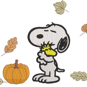 Autumn Snoopy and Woodstock embroidery design