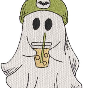 Baby Ghost with iced coffee embroidery design