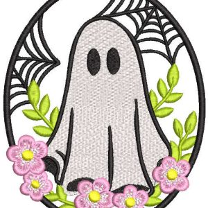 Baby ghost oval flowers embroidery design