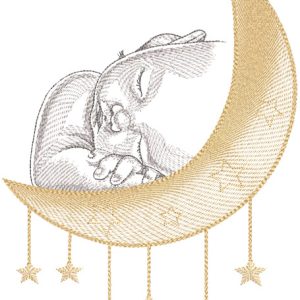 Baby sleeping on the golden crescent embroidery design
