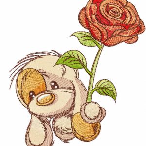 Loving dog with flower embroidery design