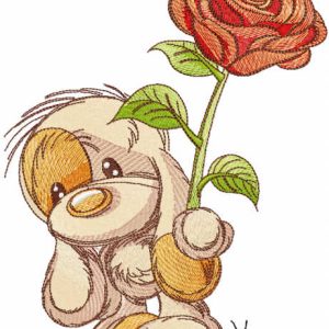 Baby dog with rose embroidery design