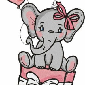 Baby elephant birthday embroidery design