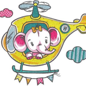 Baby elephant in helicopter embroidery design