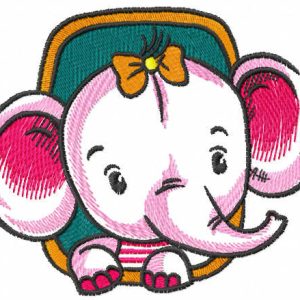 Baby elephant in window embroidery design