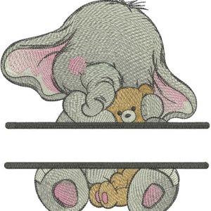 Baby elephant with toy monogram embroidery design