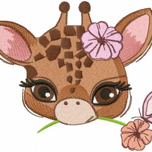 Baby giraffe with flower embroidery design