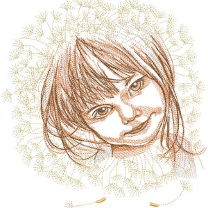 Baby girl in dandelions embroidery design