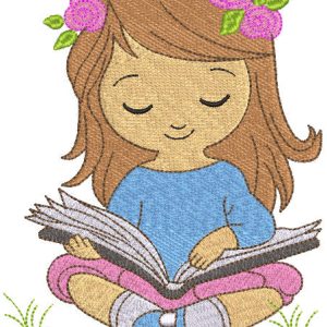 Baby girl with book embroidery design