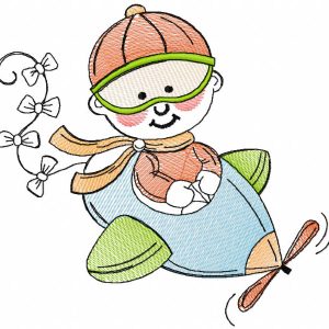 Baby pilot tattered embroidery design