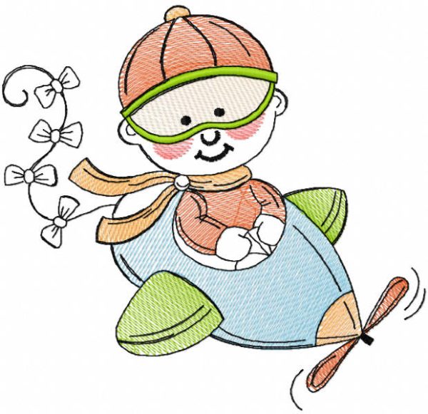 Baby pilot tattered embroidery design