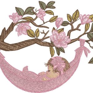 Baby sleeping in a hammock embroidery design
