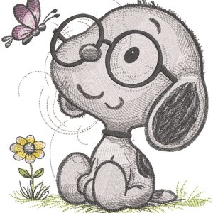 Baby Snoopy with glasses embroidery design