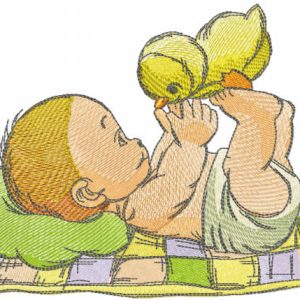 Baby with chicken embroidery design