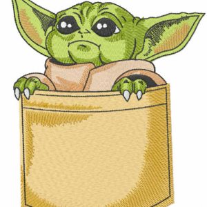Baby yoda in pocket embroidery design