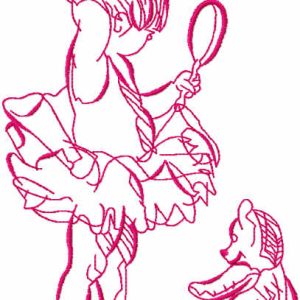 Ballerina with teddy toy embroidery design
