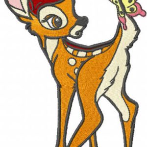 Bambi loving butterfly embroidery design