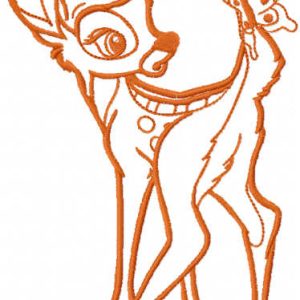 Bambi with butterfly one colored embroidery design