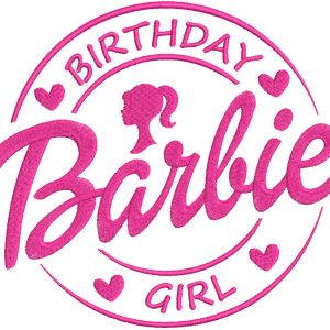 Barbie birthday girl embroidery design