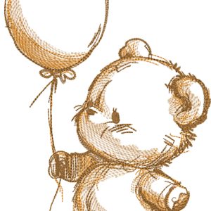 Bear with balloon brown sketch embroidery design