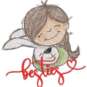 Besties girl and hare embroidery design
