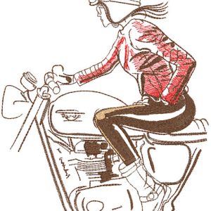 Biker girl on Triumph motorcycle embroidery design
