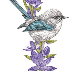 Bird in gentiana asclepiadea flower embroidery design