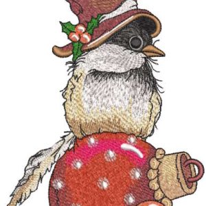 Bird in top hat sitting Christmas ball embroidery design