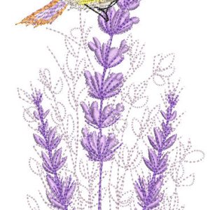 Bird on a purple flower embroidery design