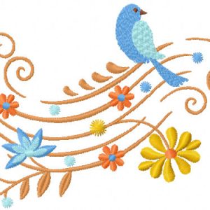Bird on flower branch embroidery design