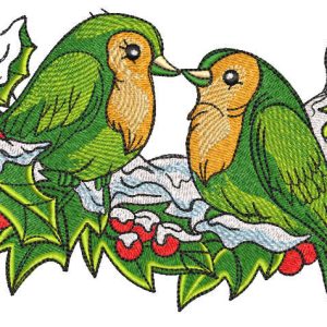 Birds sitting on a snowy branch embroidery design
