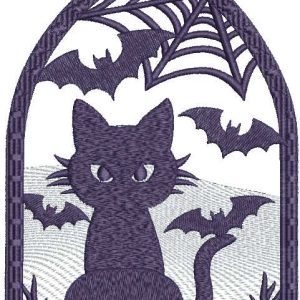 Black cat and bats embroidery design