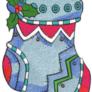 Blue christmas sock embroidery design