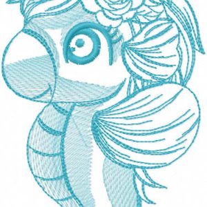 Blue seaunicorn embroidery design