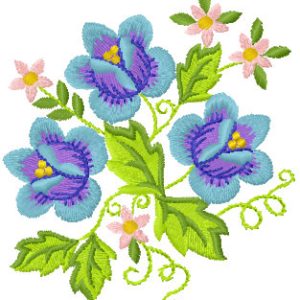 Blue spring bouquet embroidery design