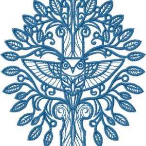 Blue tree and owl  embroidery design