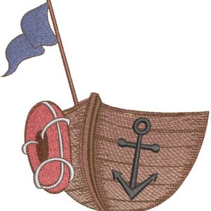 Boat with flag and lifebuoy embroidery design