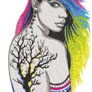 Boho rainbow tattoo girl embroidery design