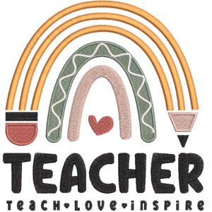 Boho rainbow teacher embroidery design